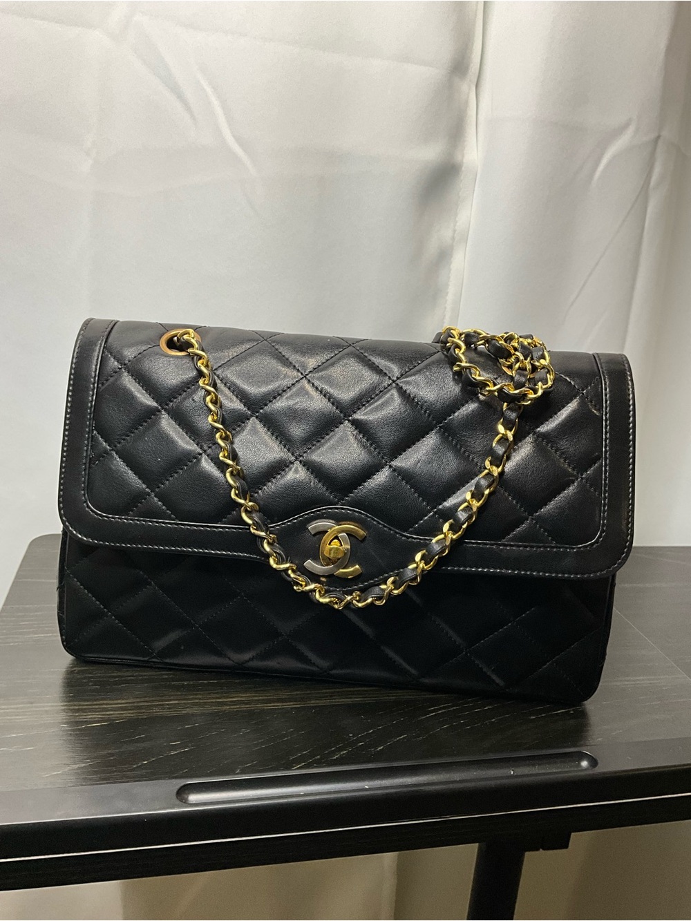 CHANEL Black Quilted Double Flap Shoulder Bag Limited Edition two-tone CCs